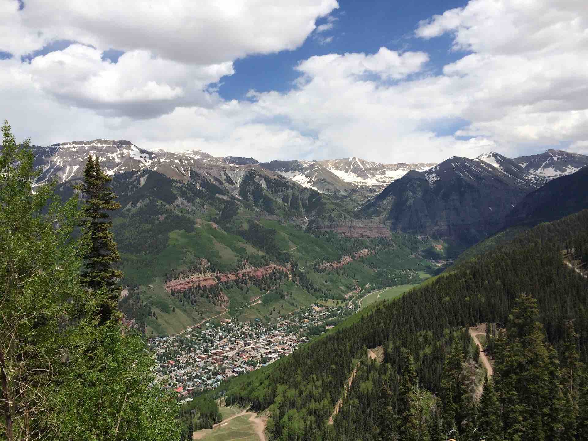 A mountain view over the Telluride Bluegrass Festival, Colorado USA