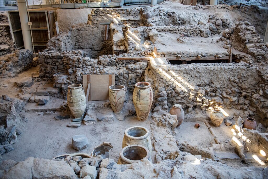 The historic site of the ancient Akrotiri settlement in Greece