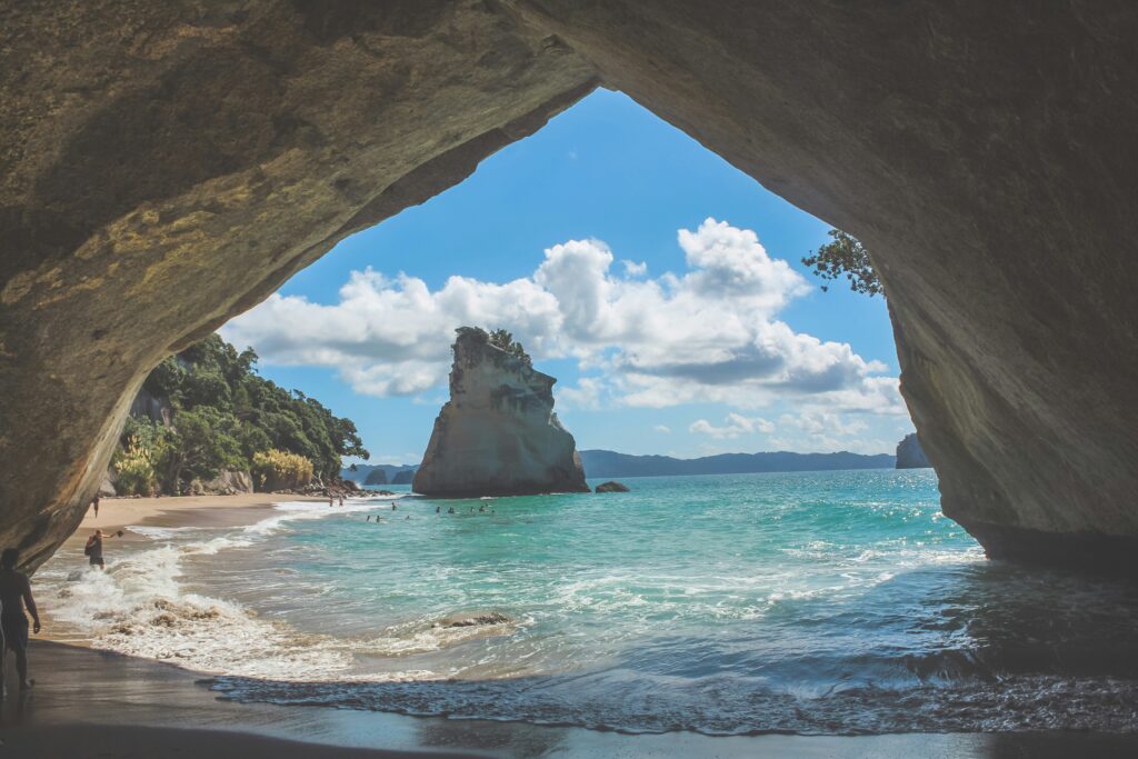Cathedral Cove looking out onto the beach and sea