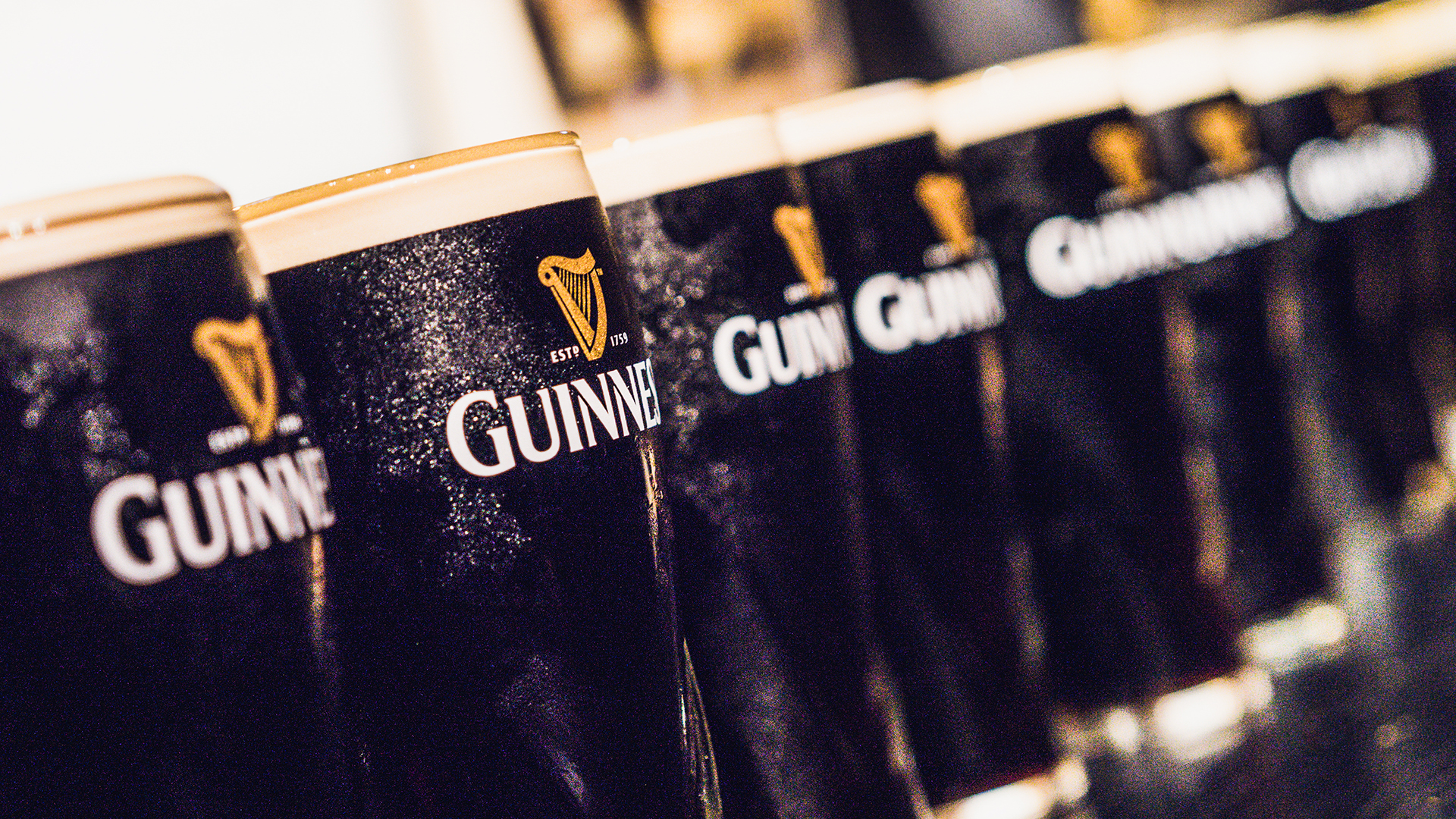 pints of Guinness lined up