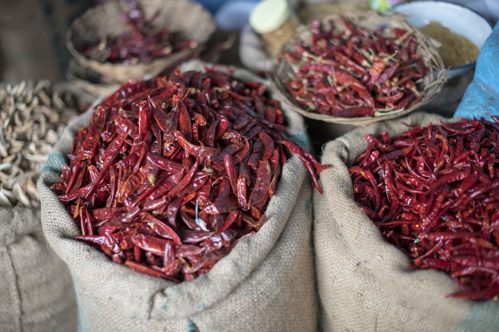 chilli peppers in sacks