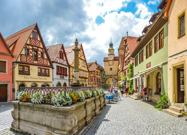 Colourful, medieval style houses in Rothenburg, Germany
