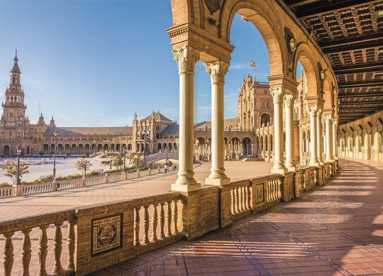 The sunny veranda of the Plaza de Espana, Seville
