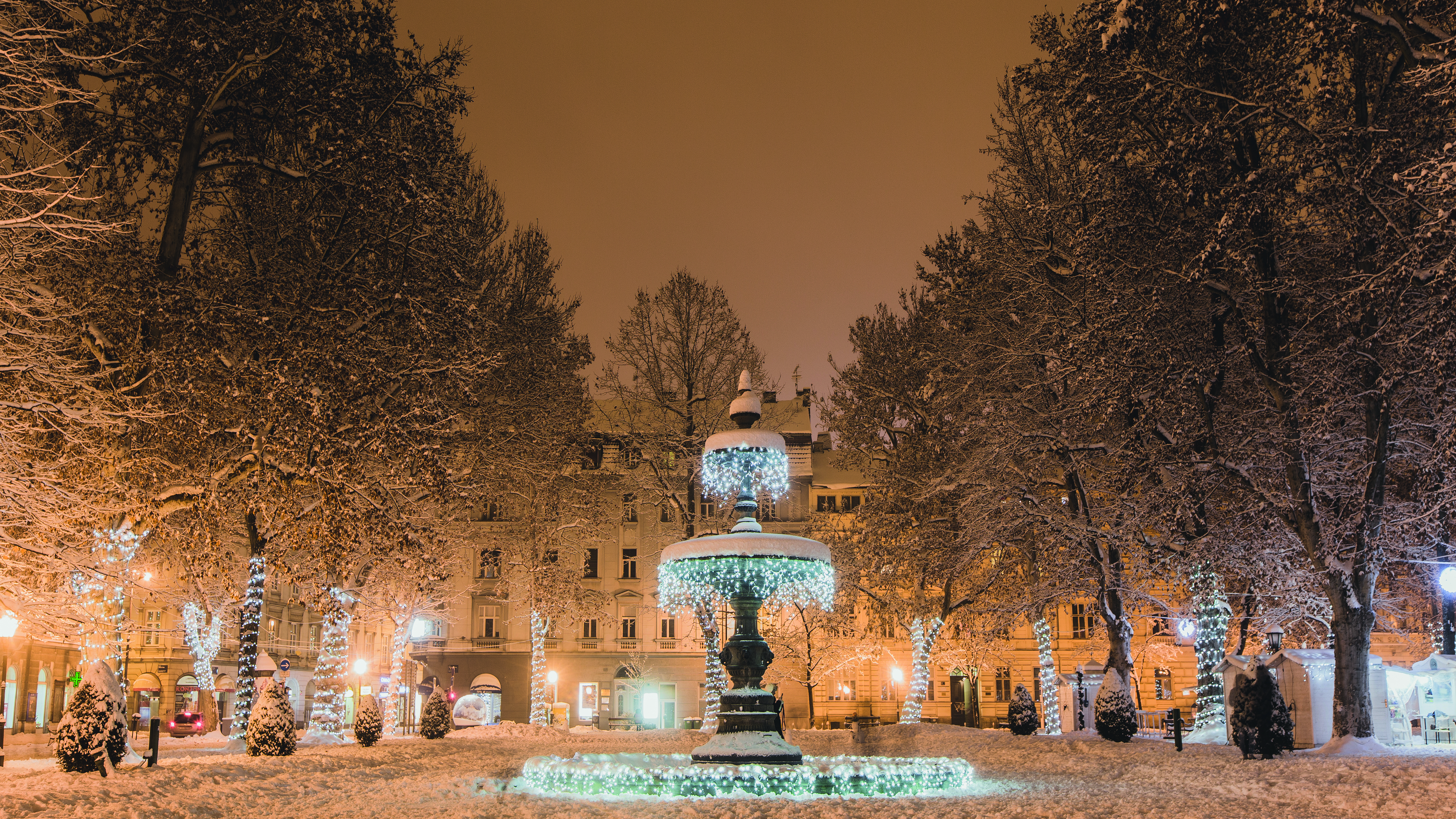 snow covered square in Zagreb, Croatia