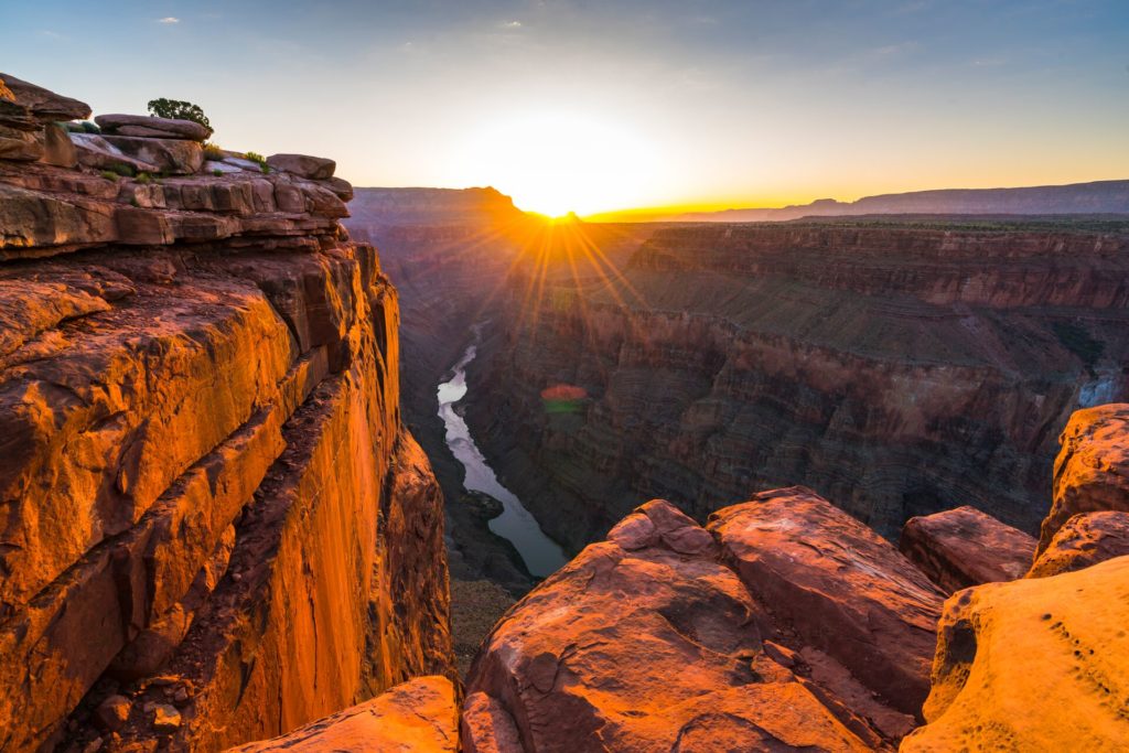 Large scenic view of Toroweap overlook at sunrise in north rim grand canyon national park Arizona usa