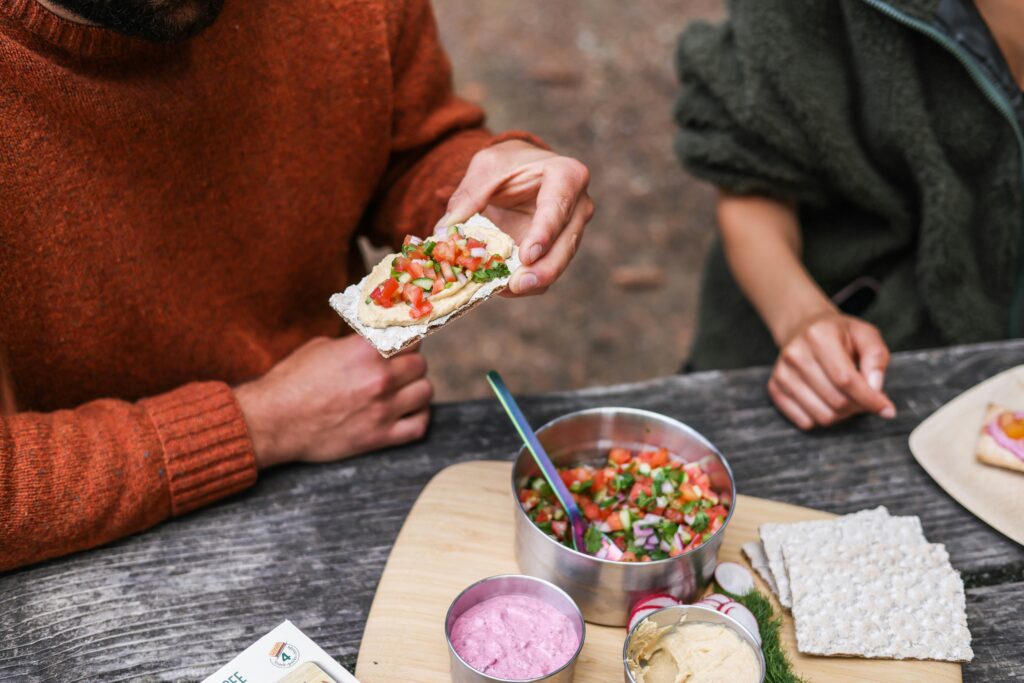 Crispbread eaten with different toppings