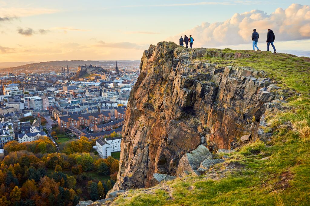 View of Edinburgh city centre and castle from a hillside