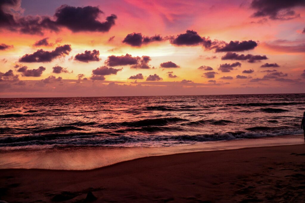 Pink sunset over a beach