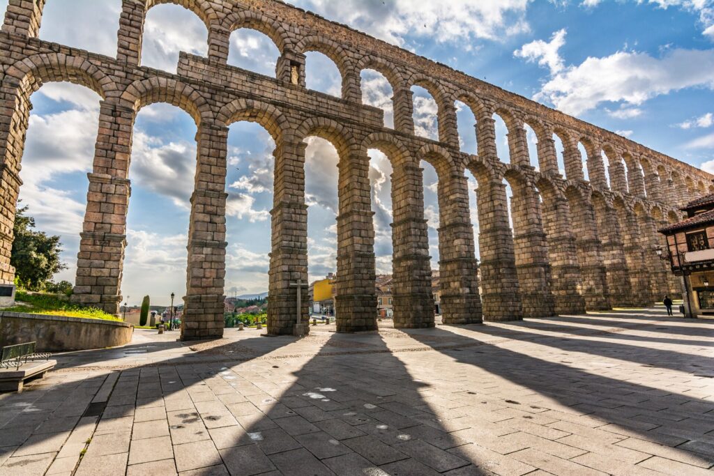 The famous Roman aqueduct in Segovia, Spain