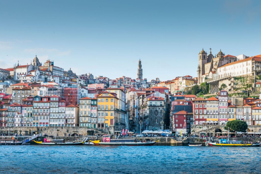 Colorful houses on the seafront in Porto.