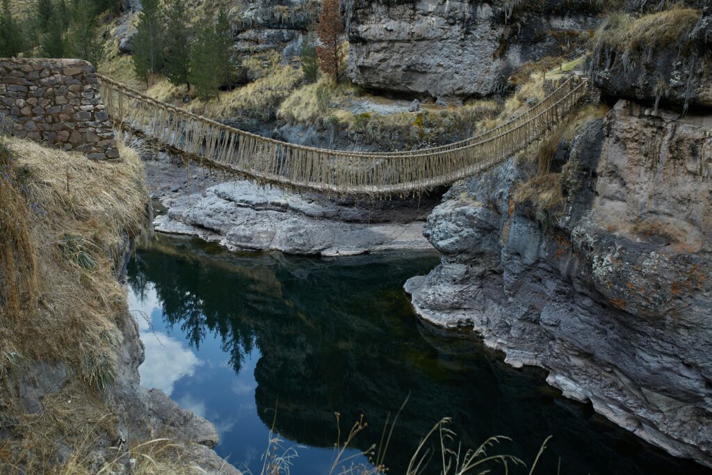 An old Incan rope bridge in Cusco, Peru