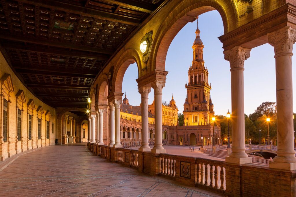 Stone terrace of a palace in Seville, Spain