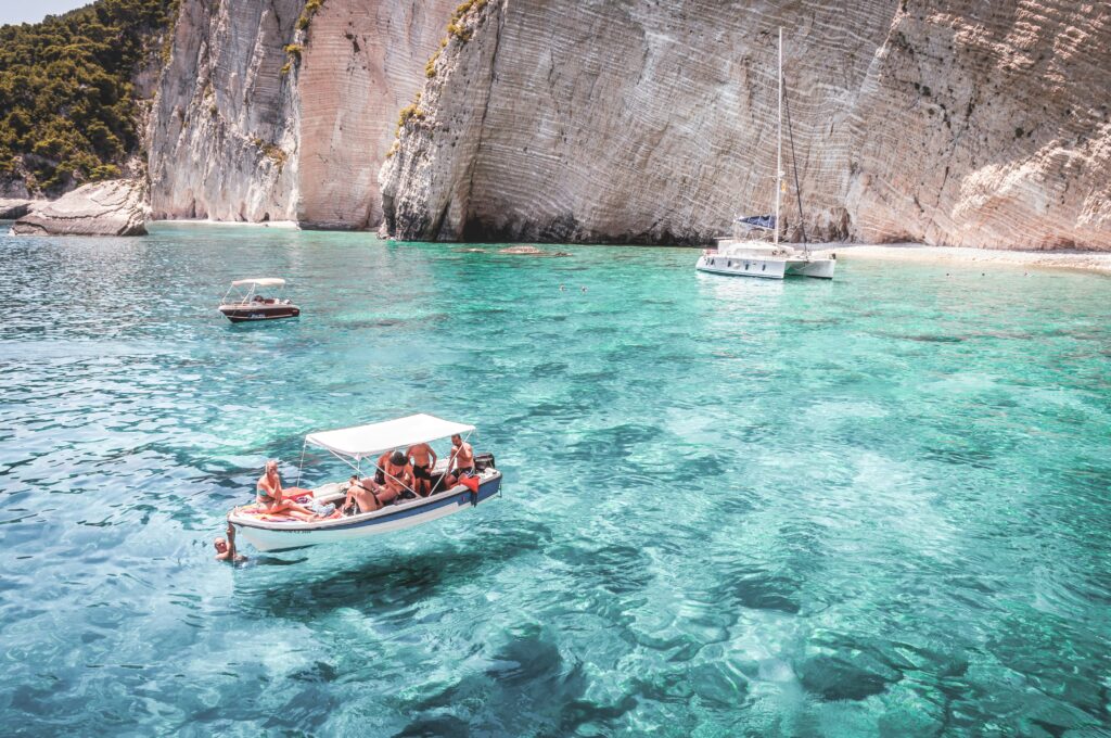 Boat on blue sea in Greece
