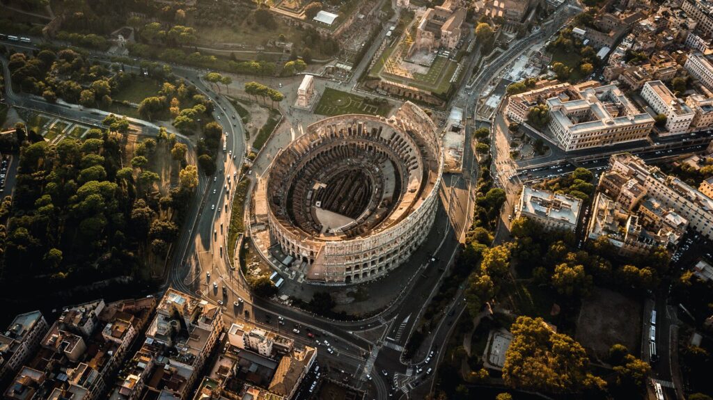 Colosseum in Rome birds-eye-view