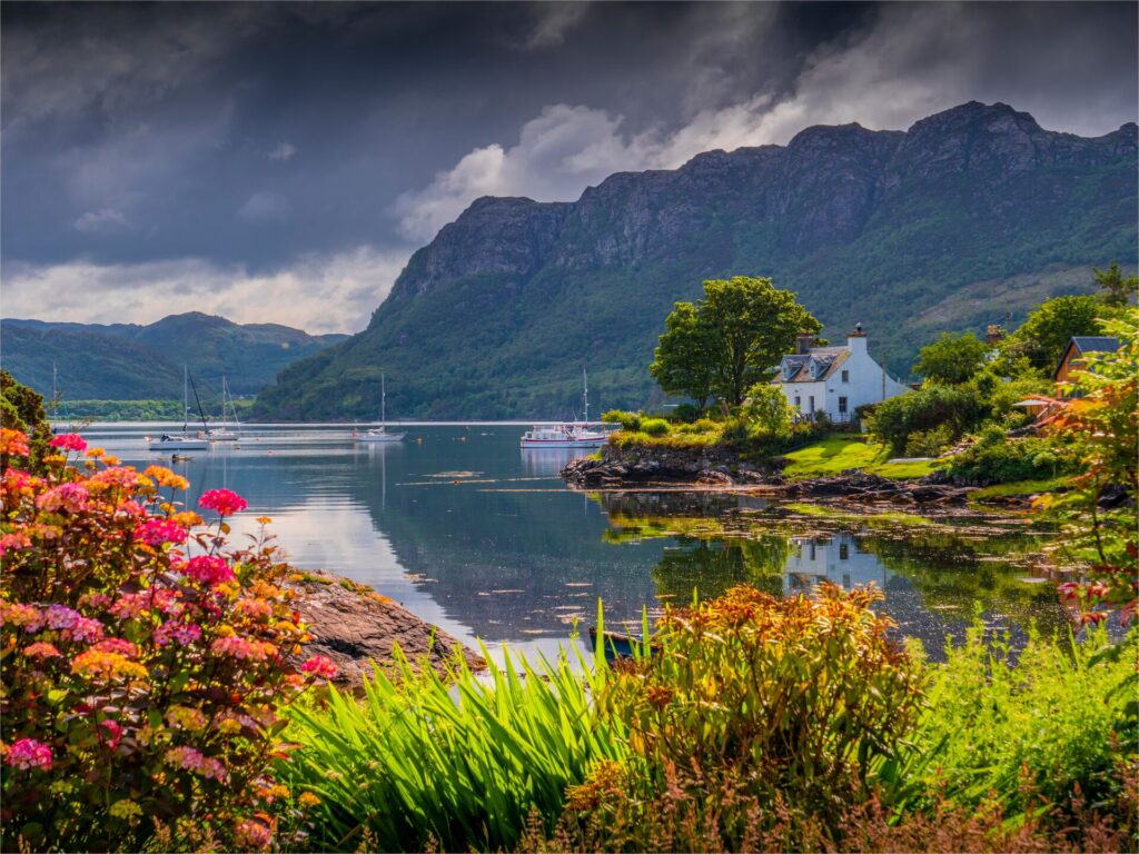 Beautiful lake view from the shores of Plockton in the Scottish Highlands