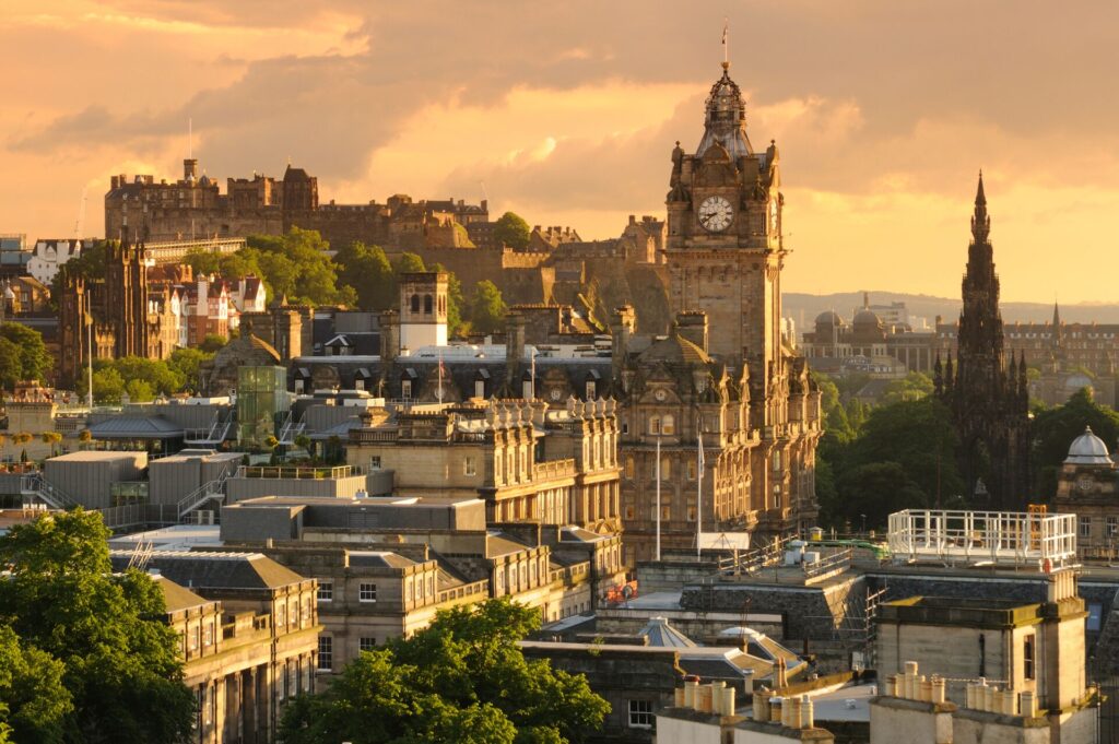 Edinburgh cityscape at sunset