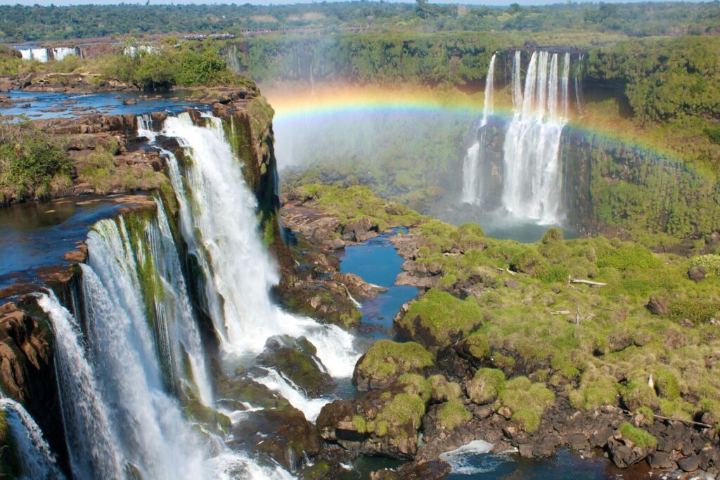 A rainbow rises from the Iguacu waterfalls in Argentina.