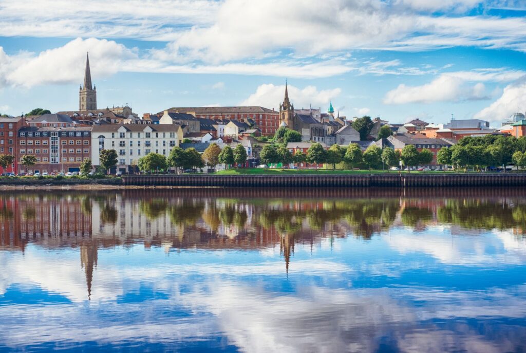 View across the river to Londonderry, Derry Northern Ireland