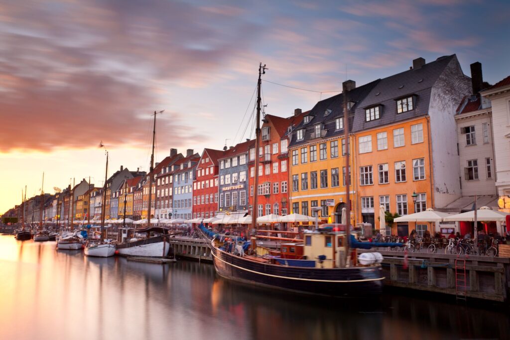 Sunset on Nyhavn Canal, Copenhagen, Denmark 