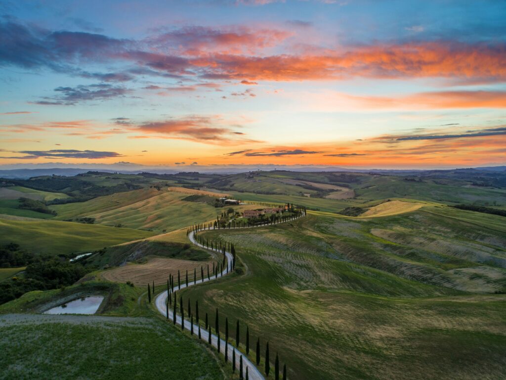 sunset over tuscany hills