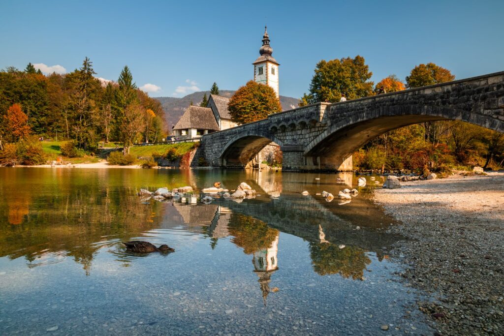Bohinj Lake, Church of St John the Baptist Triglav National Park, Julian Alps, Slovenia