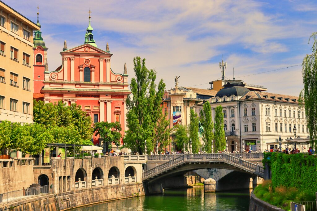 Colorful buildings in Ljubljana, the capital of Slovenia