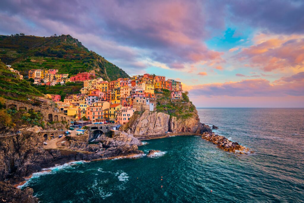 cinque terre cliffs at sunset