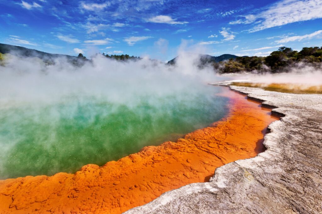 Bubbling green waters of the Champagne Pool in Yellowstone National Park, USA