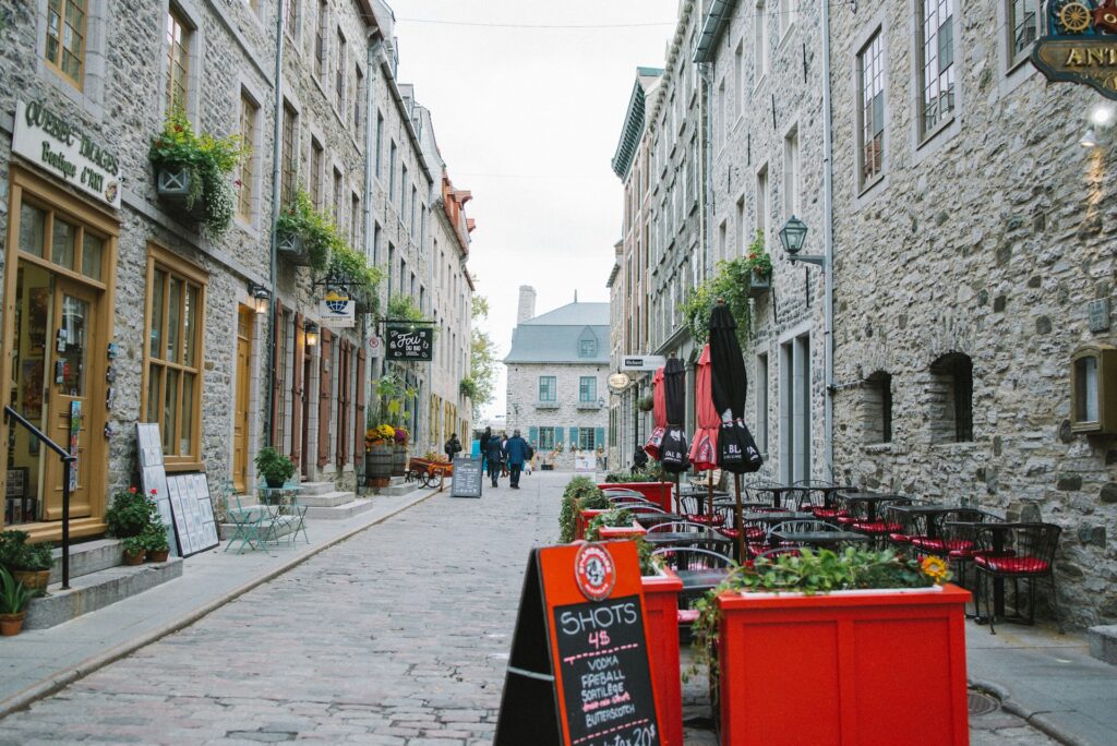 Cobbled streets and stone buildings in Old Quebec