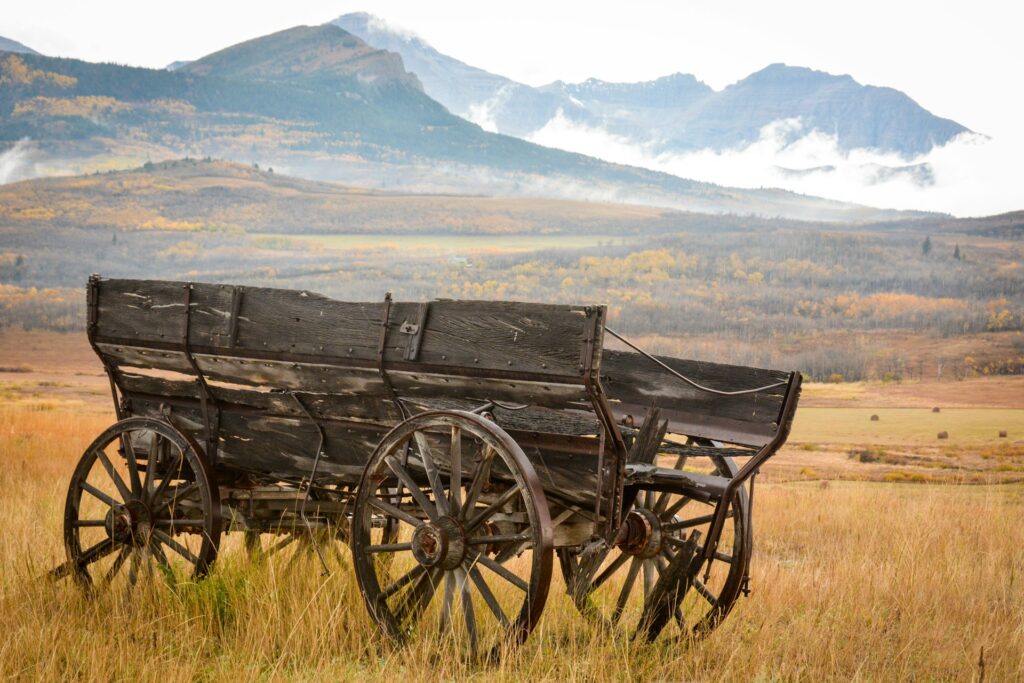 Old wagon in grasslands of Alberta, Canada