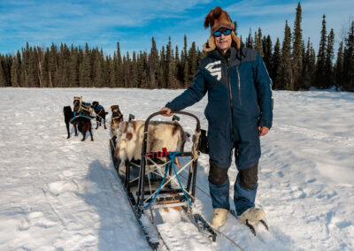 Martin Buser with his sled dogs in the snow