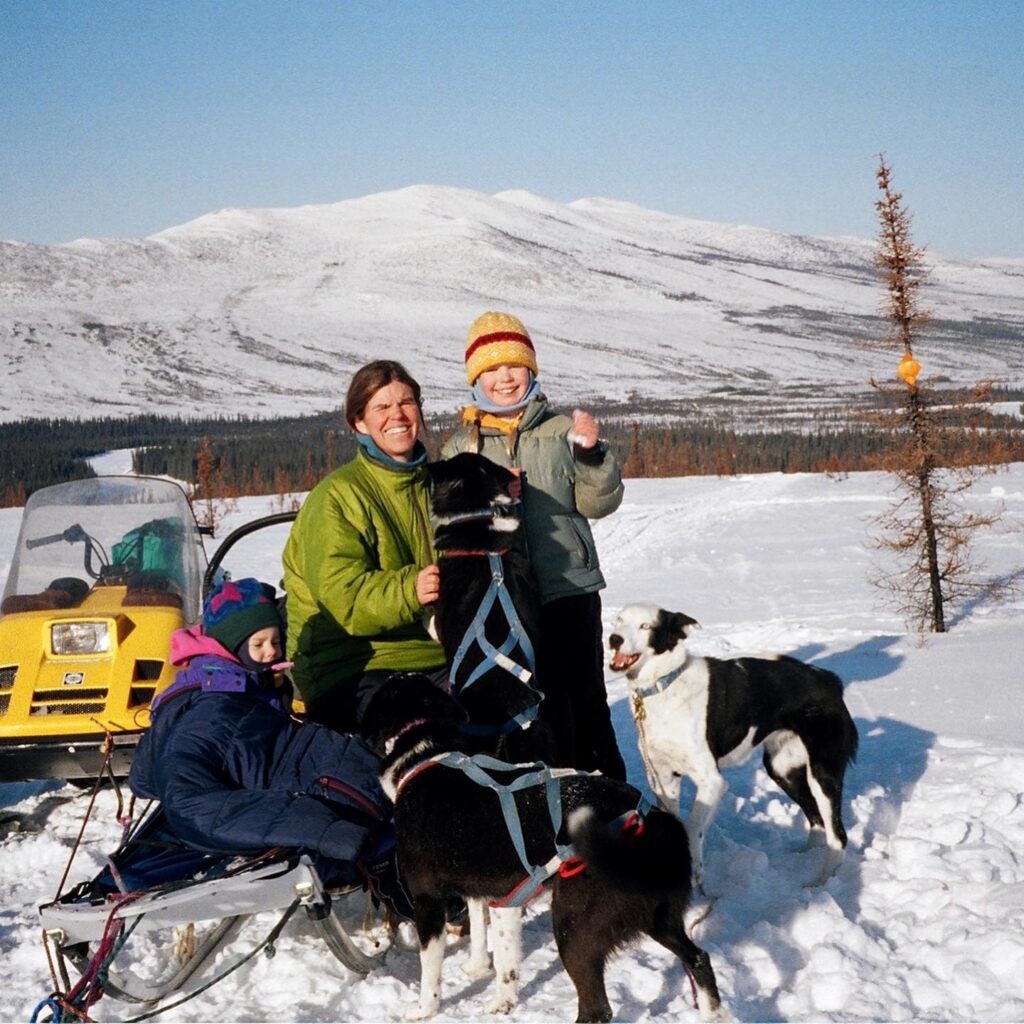 Susan Butcher and her daughters in Alaska