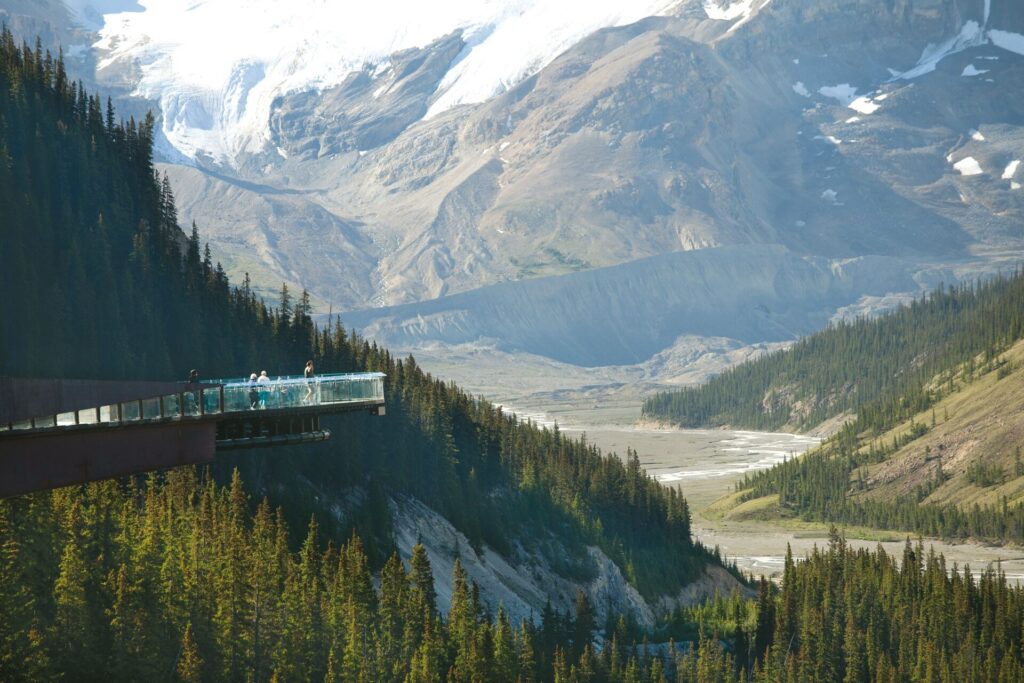 The Glacier Skywalk ate the Columbia Icefield in Canada, with views across the Rockies