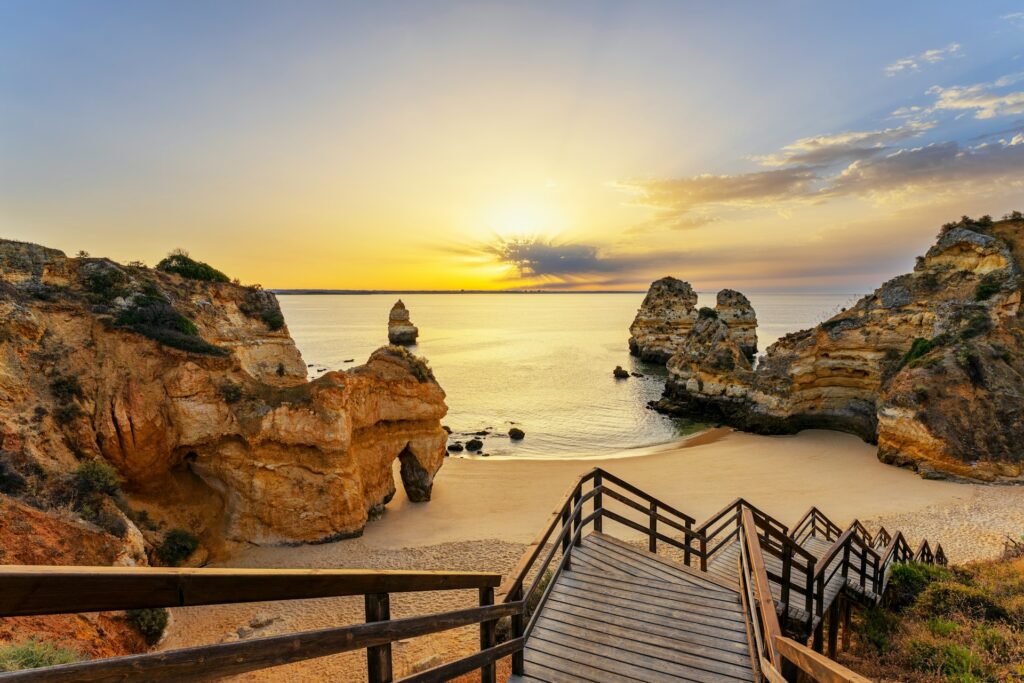 Walkway to a beach on the Algarve in Portugal 