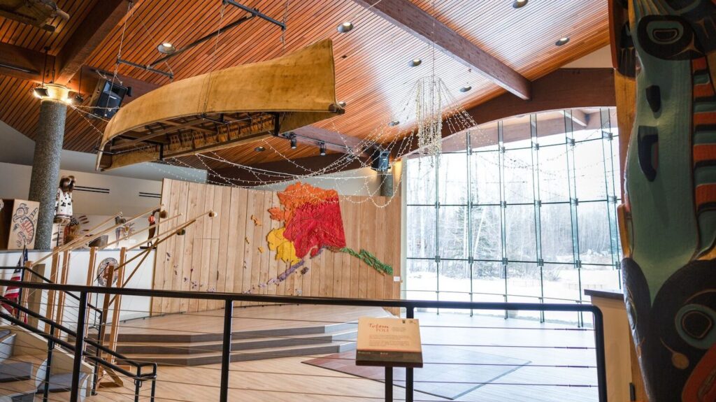 interior of the Alaska native heritage center performance hall