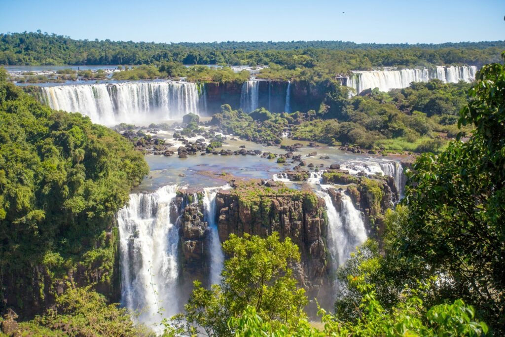 Wide angle view of Iguassu Falls in Brazil