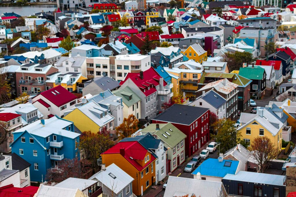 Aerial view of colourful houses in reykjavik