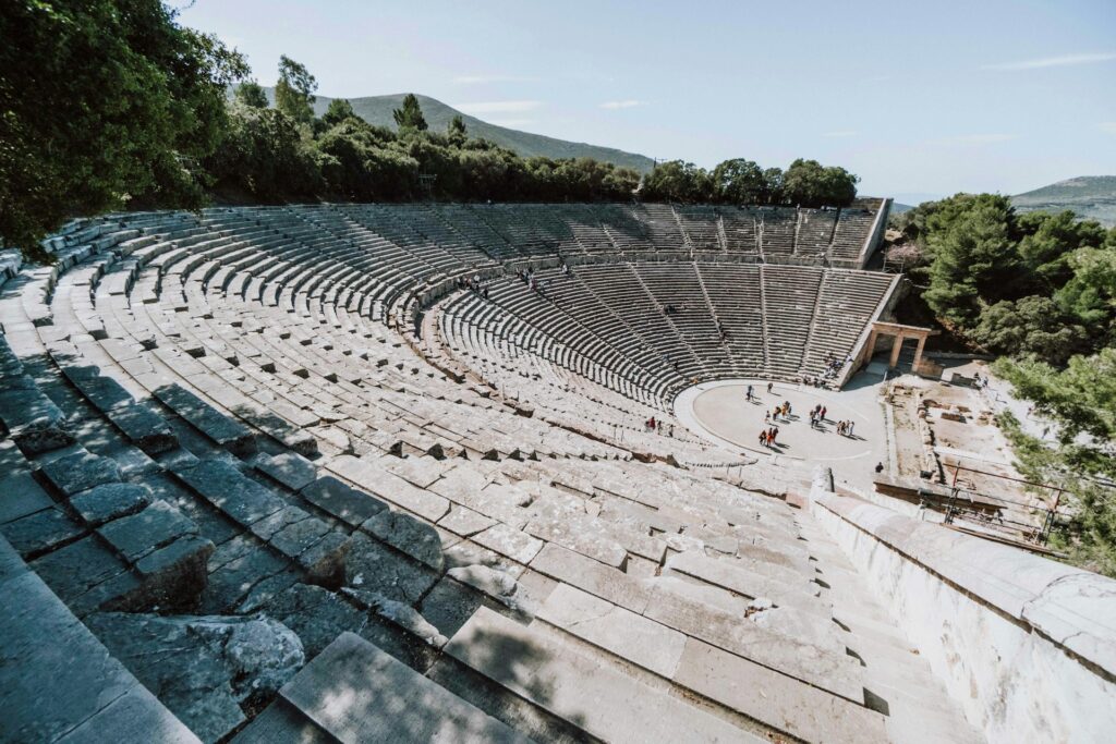 View from top of an ancient stone amphitheatre