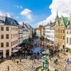 Medium Aerial View Of Shopping Street And Main City Square In Copenhagen Old Town, Denmark 1137026486