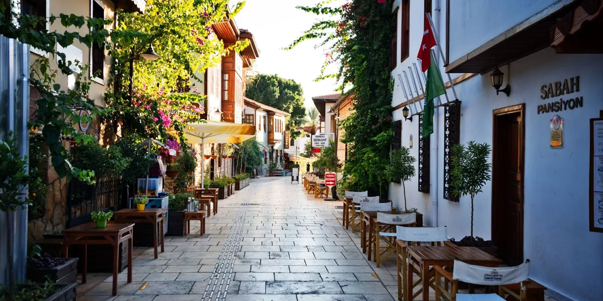 The narrow streets of Old Town in Antalya (Kaleici), Turkey