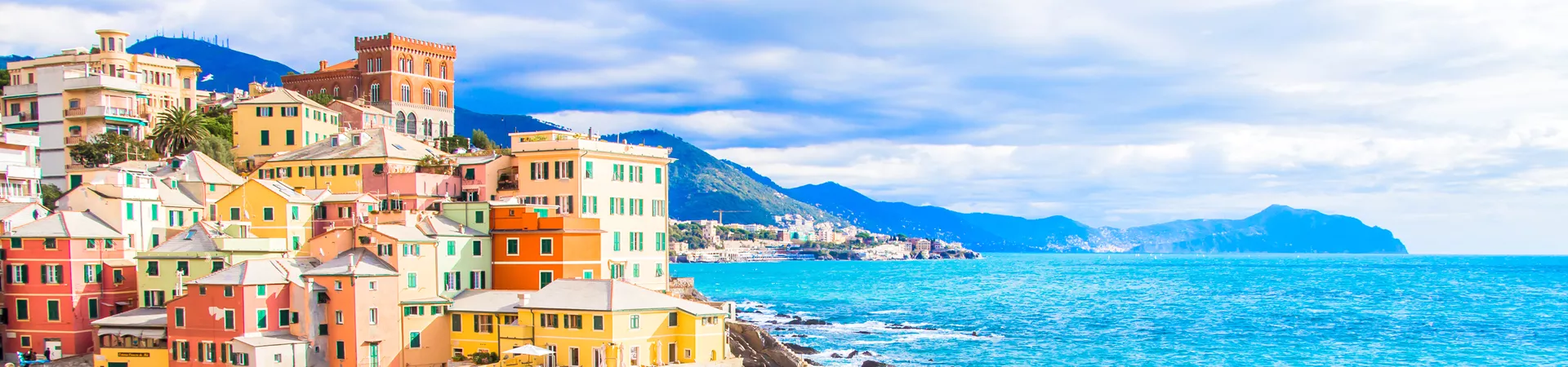 Boccadasse view of cliffs and houses, A District Of Genoa In Italy