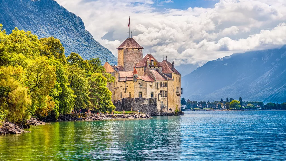 Chateau De Chillon At Lake Geneva, Canton Of Vaud, Switzerland