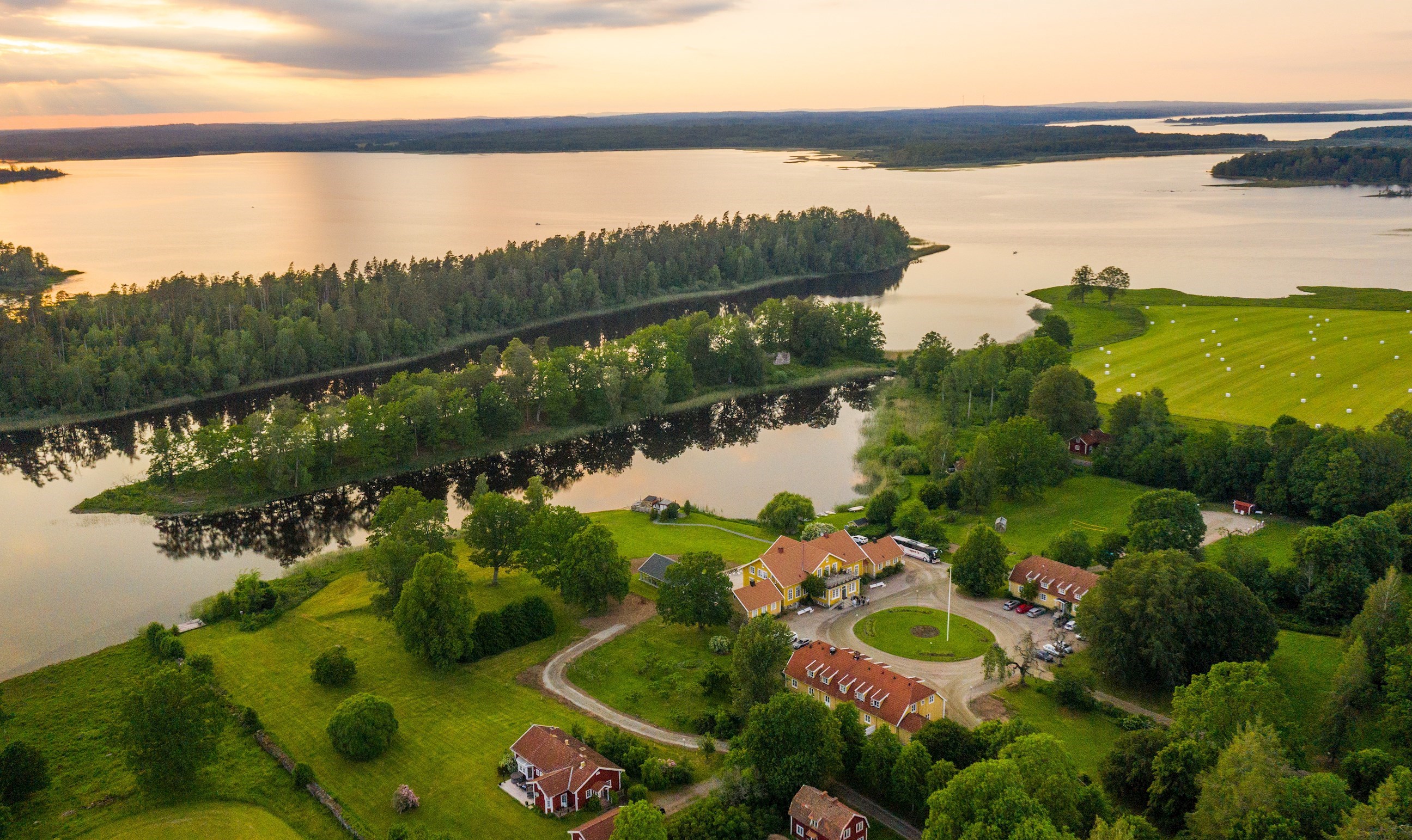 An aerial view of Toftaholm Herrgard Manor in Vittyard, Sweden