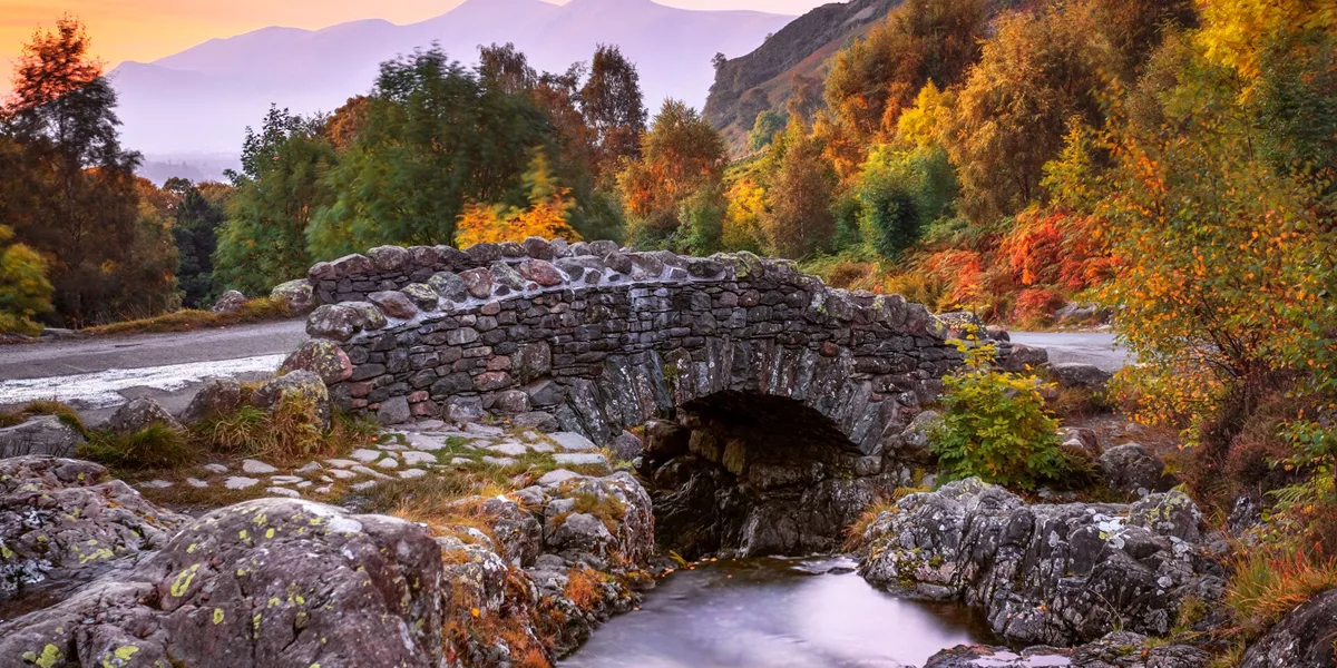 Ashness Bridge at dusk in the Lake District, England, UK