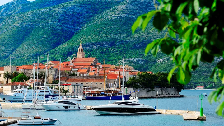 View of the Harbour and Old town Korcula Croatia