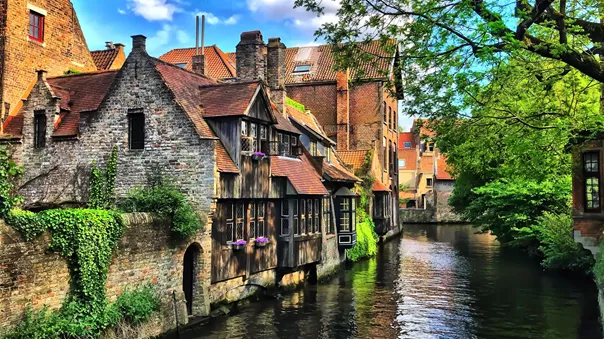 Historic canal in Ghent, Bwelgium on a sunny day