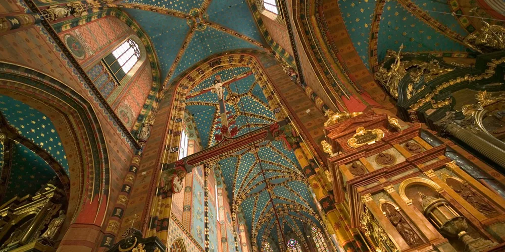 Interior of Church Of St Mary Of The Assumption in Krakow, Poland