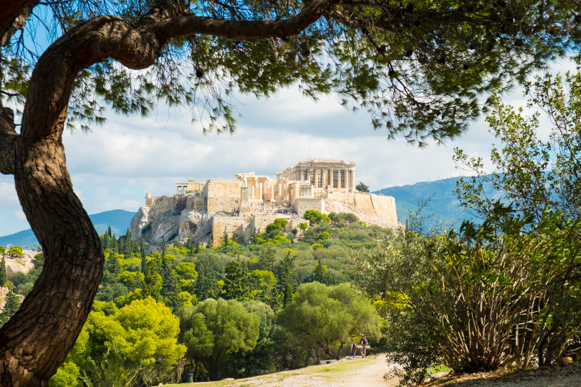 Filopappou Hill View of the Parthenon Acropolis in Athens, Greece