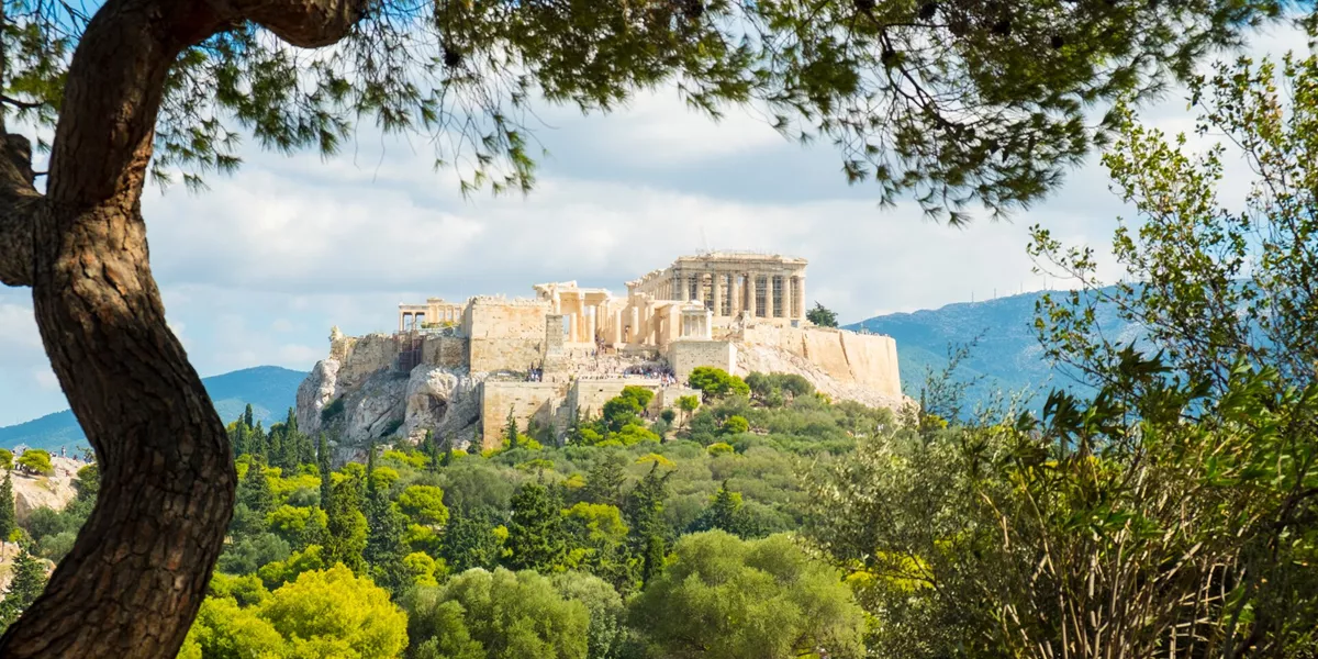 Filopappou Hill View of the Parthenon Acropolis in Athens, Greece