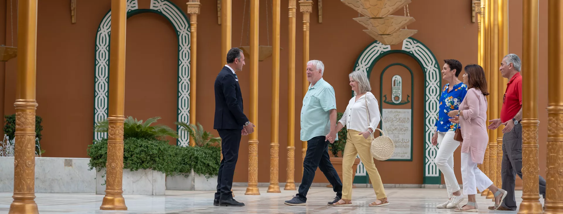 People sightseeing a palace